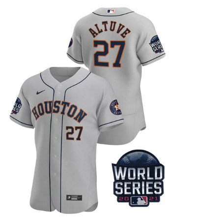 Men's Houston Astros #27 Jose Altuve 2021 Grey World Series Flex Base Stitched Baseball